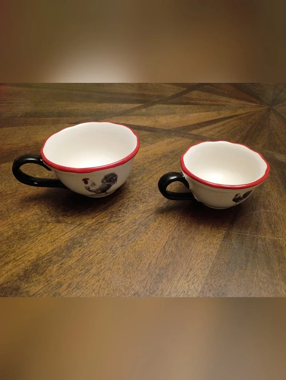 Cracker Barrel Rooster Ceramic Measuring Cup Set Farmhouse Kitchen 1/2 & 1/4 Cup